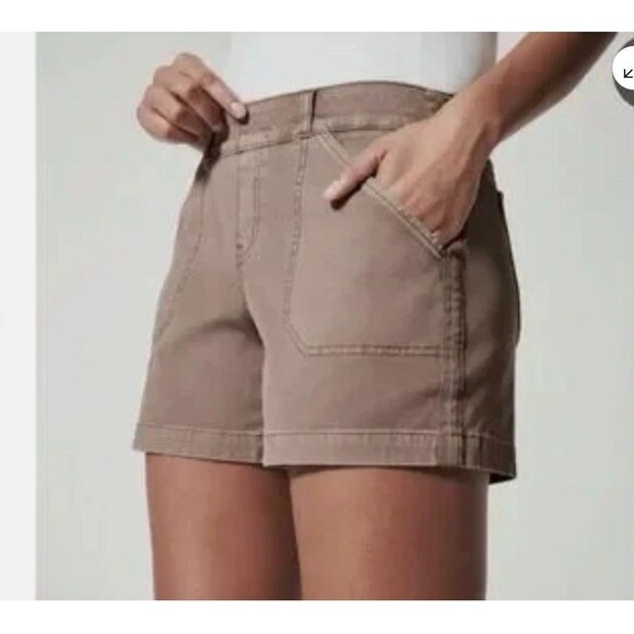 Spanx Pull On Shorts Denim Chino Women's Large Stretch Lightweight Tummy Control - Picture 2 of 10